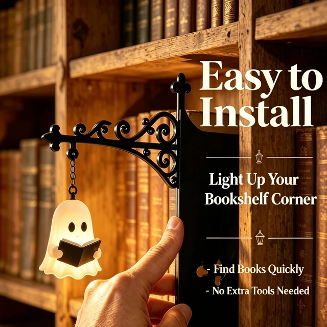 Alt view image 3 of 6 - Library Lantern Mini Bookshelf Lamp, Ghost Vintage Hanging LED Book shelf Lights with Bookend-Style Base,Warm Decorative for Home,Study and Reading Corner,Enchanting Gift for Literary Lovers (3 PCS)