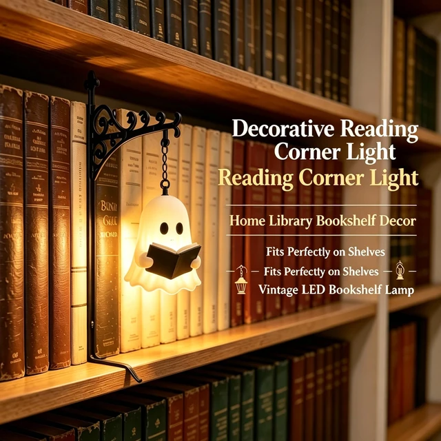 Alt view image 4 of 6 - Library Lantern Mini Bookshelf Lamp, Ghost Vintage Hanging LED Book shelf Lights with Bookend-Style Base,Warm Decorative for Home,Study and Reading Corner,Enchanting Gift for Literary Lovers (3 PCS)