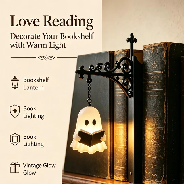 Alt view image 6 of 6 - Library Lantern Mini Bookshelf Lamp, Ghost Vintage Hanging LED Book shelf Lights with Bookend-Style Base,Warm Decorative for Home,Study and Reading Corner,Enchanting Gift for Literary Lovers (3 PCS)