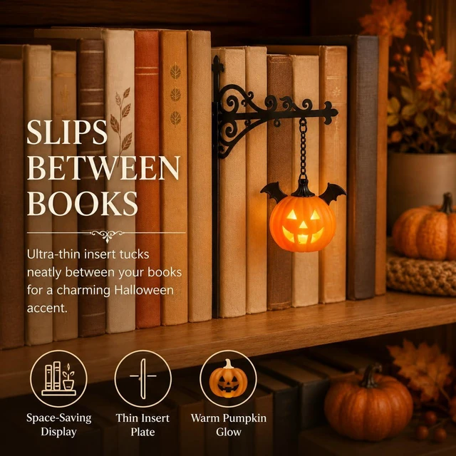 Alt view image 2 of 5 - Library Lantern Mini Bookshelf Lamp, Pumpkin Hanging LED Book Shelf Lights with Vintage Bookend-Style Base,Warm Decorative for Home,Study and Reading Corner,Enchanting Gift for Literary Lovers(3 PCS)