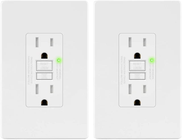 Main image of GFCI Outlet 15Amp, GFCI Receptacle, ETL Listed, Matte White, 2-Pack Tamper-Resistant, Ground Fault Protection, Self-Test, LED Indicator, No-False-Trip Performance, Screwless Wall Plate, Anti-In