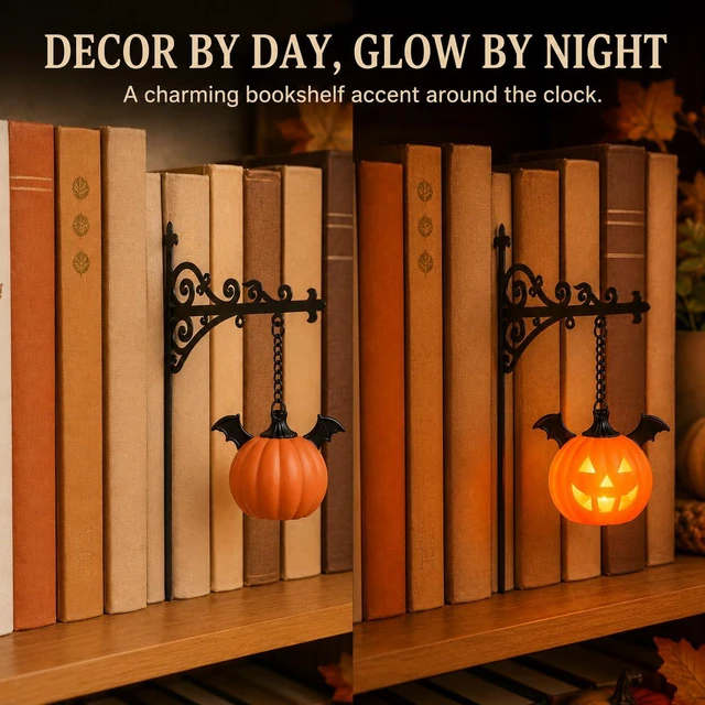 Alt view image 3 of 5 - Library Lantern Mini Bookshelf Lamp, Pumpkin Hanging LED Book Shelf Lights with Vintage Bookend-Style Base,Warm Decorative for Home,Study and Reading Corner,Enchanting Gift for Literary Lovers(3 PCS)