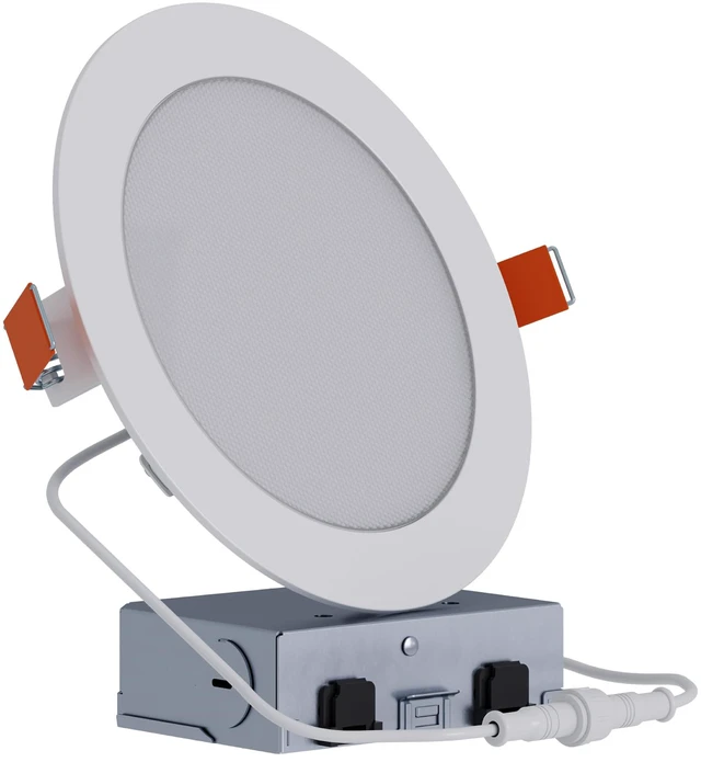Main image of HLB Canless LED Recessed Lighting 6 inch 5CCT Lumen Select wafer light, IC-rated, AIR-TITE, wet rated for soffit /shower light, 800/1000/1200lm, 2700K-5000K, New Construction / Remodel