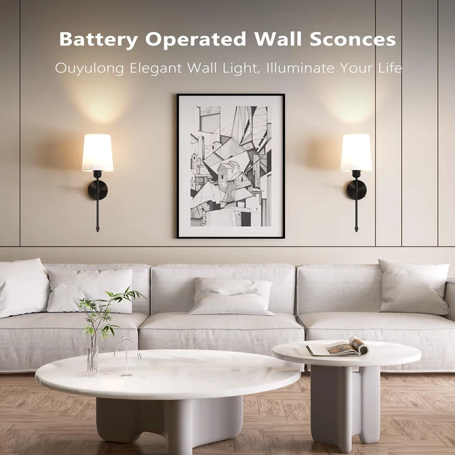 Alt view image 6 of 7 - Battery Operated Wall Sconces Set of 2, Remote Control, RGB Bulb, Black Wireless Rechargeable Dimmable Wall Light with RGB Bulb and Remote for Bedroom, Living Room, Hallway