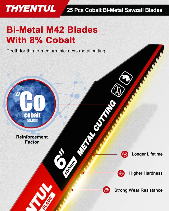 Alt view image 3 of 7 - 25-Pack,6-inch,14/18 TPI,Cobalt Bi-Metal Automatic Dismantling Sawzall Blades for Metal, 6 14/18 TPI Reciprocating Saw Blades Replace Milwaukee and Diablo sawzall Blade