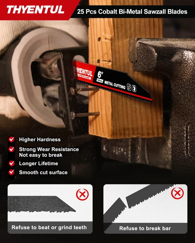 Alt view image 5 of 7 - 25-Pack,6-inch,14/18 TPI,Cobalt Bi-Metal Automatic Dismantling Sawzall Blades for Metal, 6 14/18 TPI Reciprocating Saw Blades Replace Milwaukee and Diablo sawzall Blade