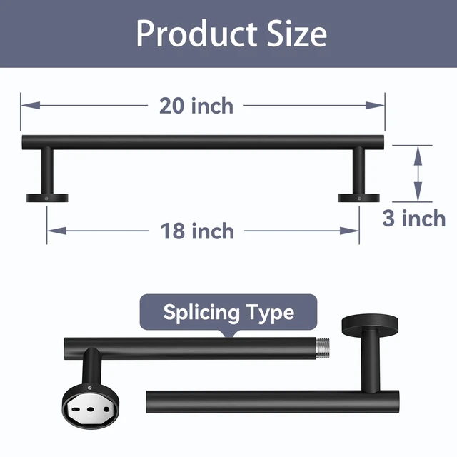 Alt view image 2 of 7 - Matte Black Towel Bar, 18 Inch Bathroom Towel Rack
