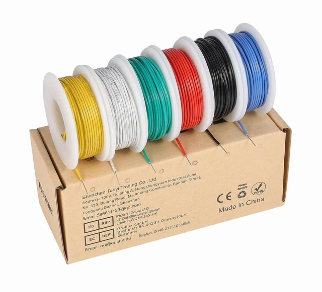 Main image of 26 AWG Solid Tinned Copper Wire Kit, 6 Colors, 33 ft Each