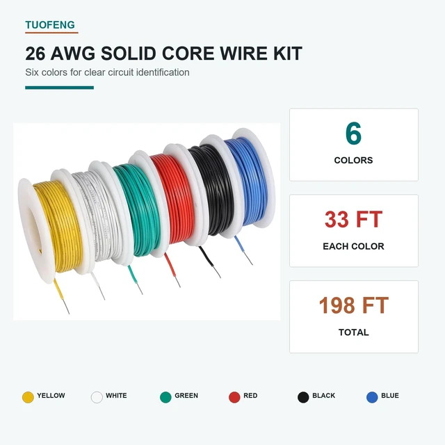 Alt view image 2 of 7 - 26 AWG Solid Tinned Copper Wire Kit, 6 Colors, 33 ft Each