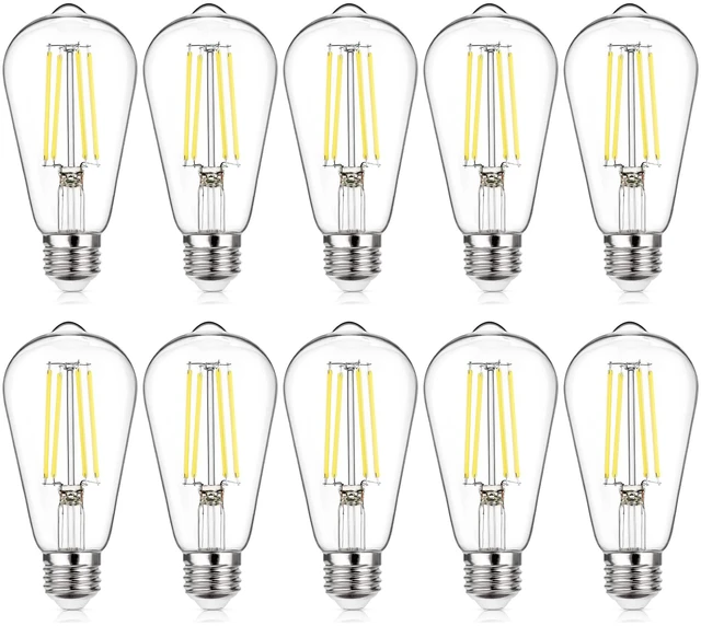 Main image of Vintage LED Edison Bulb Dimmable 60W Equivalent E26 Led Bulbs High Brightness 850LM, Daylight White 5000K, ST58 Antique LED Filament Bulb E26 Medium Base, CRI 85+, Clear Glass, 10-Pack