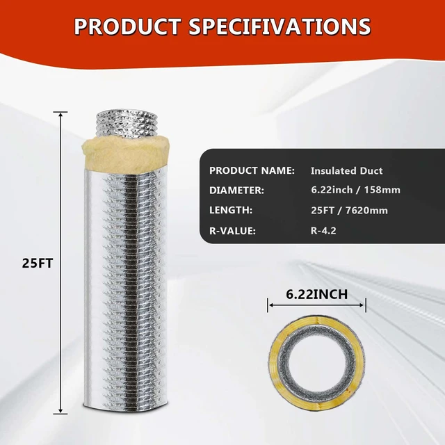 Alt view image 6 of 6 - 6 Inch 25 Feet R4.2 Insulated Flexible Duct | High-Efficiency Thermal Insulation | Suitable for Heating & Cooling