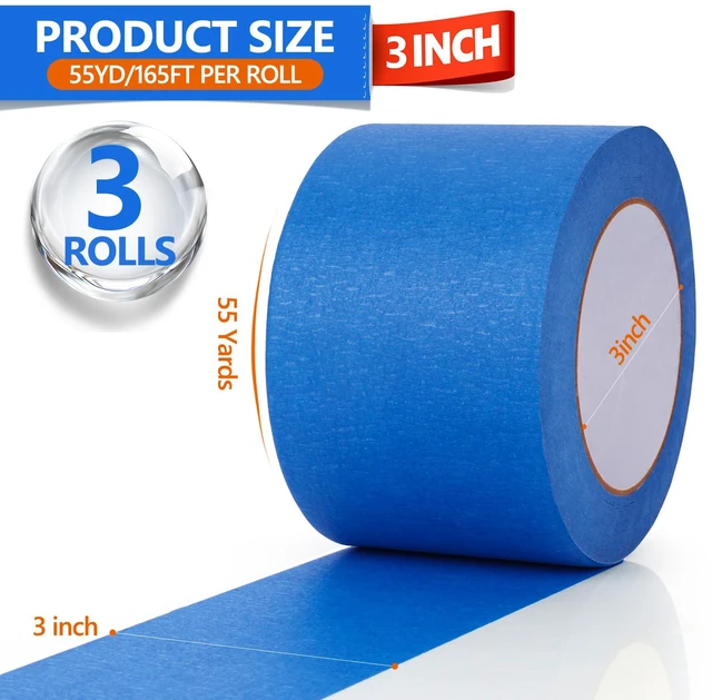 Alt view image 2 of 7 - Painters Tape 3 Inch Wide, 3 Rolls Blue Painters Tape for Painting 55 Yards UV Resistant, No Residue, Multi-Surface Wide Painters Tape for Walls Painting DIY Crafts Indoor Outdoor