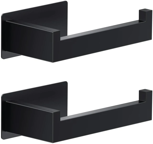 Main image of Self Adhesive Toilet Paper Holder, Toilet Roll Holder, Black-2 Pack SUS304 Stainless Steel, Rustproof Finish, 11 lb Capacity, Groove Bar Keeps Rolls Secure, for Bathrooms, Kitchens and RVs