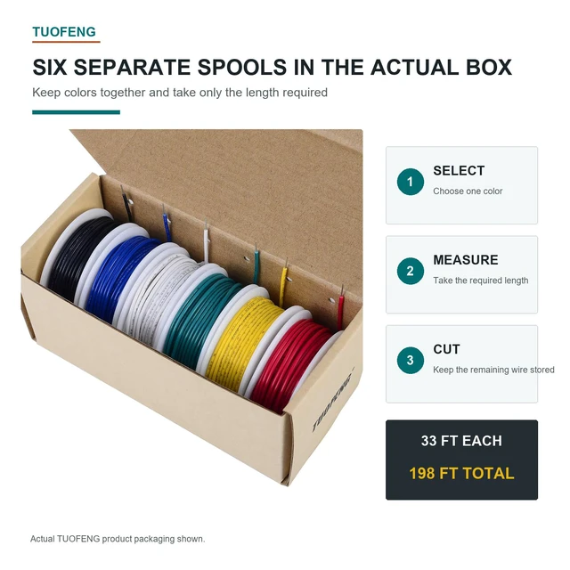 Alt view image 6 of 7 - 26 AWG Solid Tinned Copper Wire Kit, 6 Colors, 33 ft Each