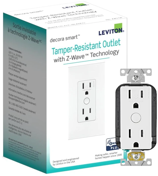 Main image of Decora Smart Tamper-Resistant Outlet with Z-Wave Technology, 1 Pack, ZW15R-1BW, White