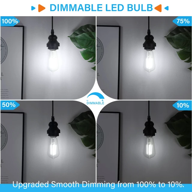 Alt view image 3 of 7 - Vintage LED Edison Bulb Dimmable 60W Equivalent E26 Led Bulbs High Brightness 850LM, Daylight White 5000K, ST58 Antique LED Filament Bulb E26 Medium Base, CRI 85+, Clear Glass, 20-Pack