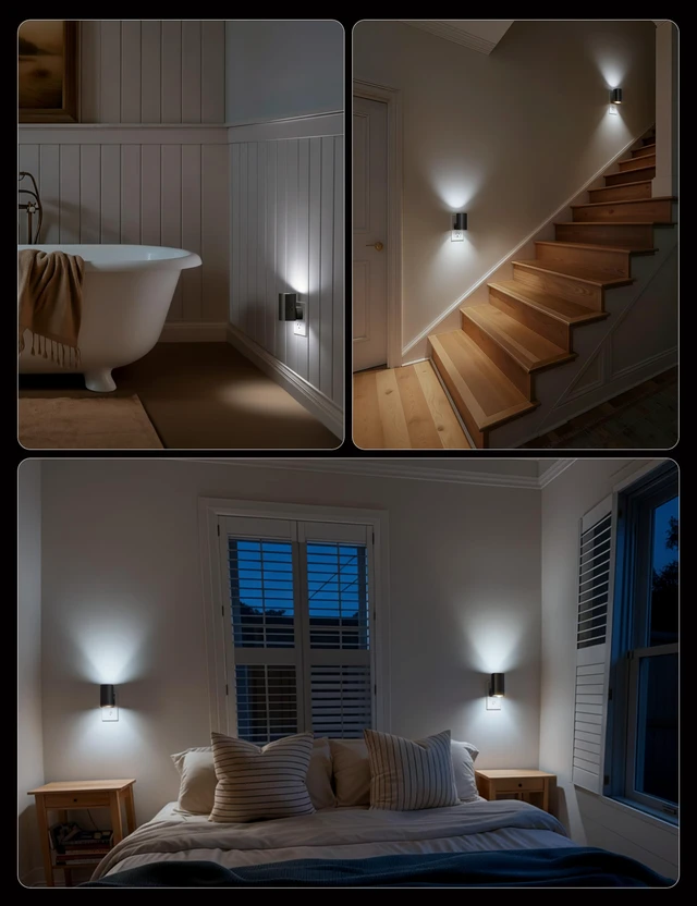 Alt view image 6 of 7 - BL-WM-Square-Black-PW-2PC Modern Night Light with Rotating Plug, Dusk to Dawn Sensor, 0-100LM Stepless Dimming Night Light for Hallway Bedroom Bathroom