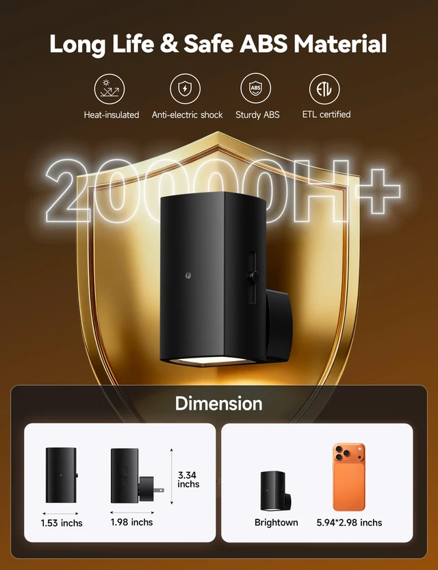 Alt view image 7 of 7 - BL-WM-Square-Black-PW-2PC Modern Night Light with Rotating Plug, Dusk to Dawn Sensor, 0-100LM Stepless Dimming Night Light for Hallway Bedroom Bathroom