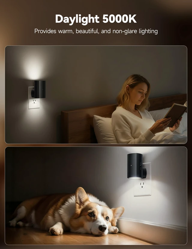 Alt view image 5 of 7 - BL-WM-Square-Black-PW-2PC Modern Night Light with Rotating Plug, Dusk to Dawn Sensor, 0-100LM Stepless Dimming Night Light for Hallway Bedroom Bathroom