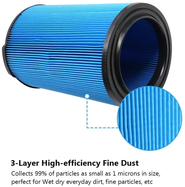 Alt view image 5 of 7 - VF5000 Replacement Filter Fits for Ridgid Shop Vac 6-20 Gallon Vacs 3 Layer Vacuum Filter for Ridgid Shop Vac Wet Dry Vacuums, Fits for Husky 6-9 Gallon & Craftsman Vacs with Foam Sleeves