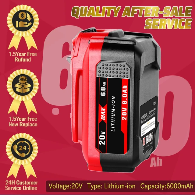Alt view image 2 of 7 - Upgrade 2Pack 6.0Ah 20V Replacement Battery for V20 Craftsman 20V Battery MAX CMCB204 CMCB202 CMCB201 CMCD700C1 CMCS500B (All of V20 Cordless Tool Series) High Capacity
