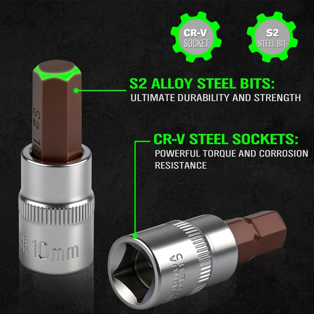 Alt view image 3 of 7 - 32 Piece Hex Bit Socket Set,SAE and Metric, 1/4'', 3/8', 1/2'' Drive Socket Set, S2 & Cr-V Steel