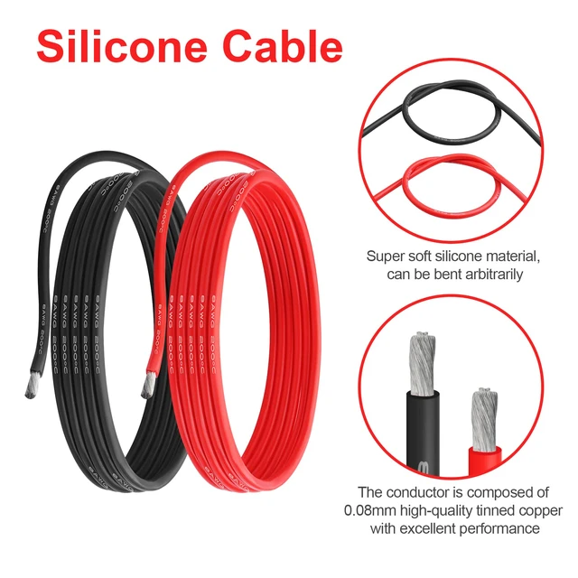 Alt view image 2 of 7 - 8 AWG Silicone Wire, 20 ft Red and 20 ft Black Flexible fine-strand tinned copper cable with heat-resistant silicone insulation for batteries, RC and electronics wiring