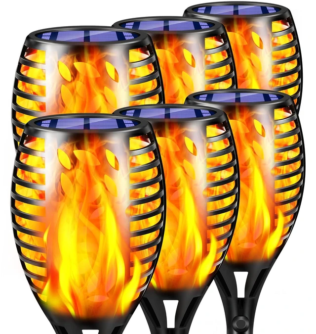 Main image of 6 Pack Solar Lights Outdoor Flickering Flame Solar Torch Lights Realistic Flame Effect, Charges in 6-8 Hours, 10-12-Hour Runtime, IP65 Waterproof, Auto On/Off for Yard, Patio and Garden