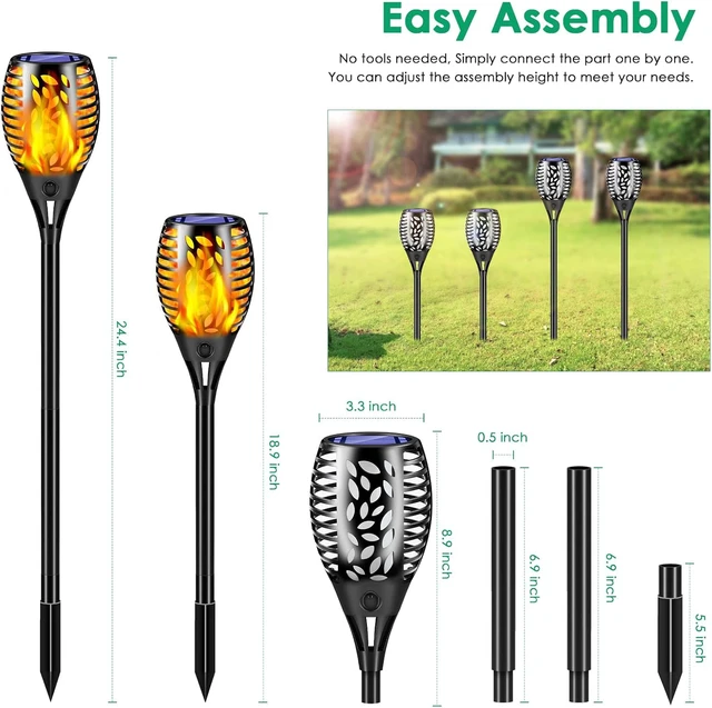 Alt view image 4 of 7 - 6 Pack Solar Lights Outdoor Flickering Flame Solar Torch Lights Realistic Flame Effect, Charges in 6-8 Hours, 10-12-Hour Runtime, IP65 Waterproof, Auto On/Off for Yard, Patio and Garden