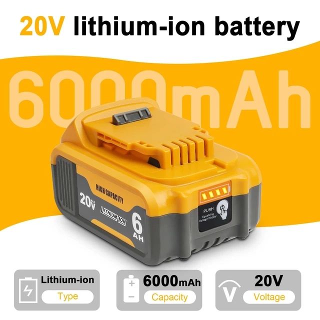 Alt view image 3 of 7 - 20V 6.0Ah Replacement Battery Compatible with Dewalt 20V Tools Lithium-Ion Battery Compatible With Dewalt 20V Battery DCB200 DCD DCF DCG Series Cordless Power Tools Not Made in Dewalt