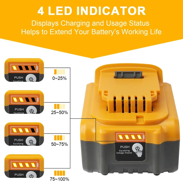 Alt view image 4 of 7 - 20V 6.0Ah Replacement Battery Compatible with Dewalt 20V Tools Lithium-Ion Battery Compatible With Dewalt 20V Battery DCB200 DCD DCF DCG Series Cordless Power Tools Not Made in Dewalt