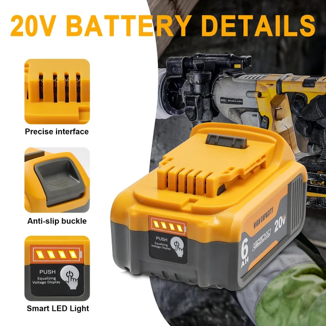 Alt view image 5 of 7 - 20V 6.0Ah Replacement Battery Compatible with Dewalt 20V Tools Lithium-Ion Battery Compatible With Dewalt 20V Battery DCB200 DCD DCF DCG Series Cordless Power Tools Not Made in Dewalt