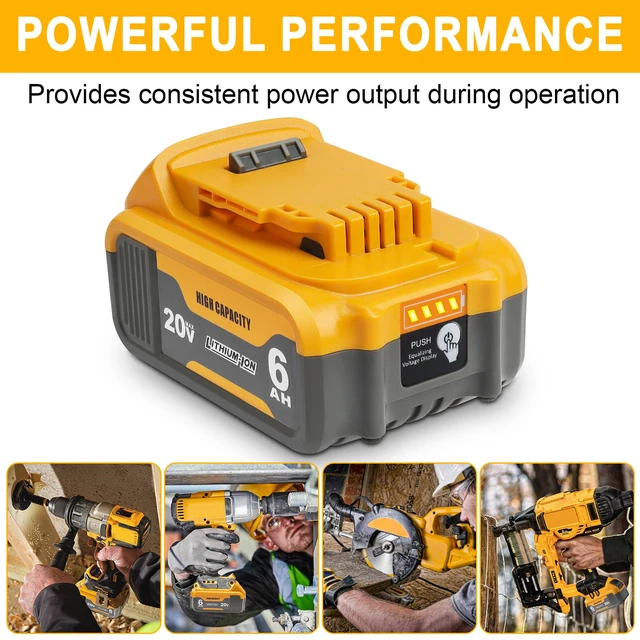 Alt view image 7 of 7 - 20V 6.0Ah Replacement Battery Compatible with Dewalt 20V Tools Lithium-Ion Battery Compatible With Dewalt 20V Battery DCB200 DCD DCF DCG Series Cordless Power Tools Not Made in Dewalt