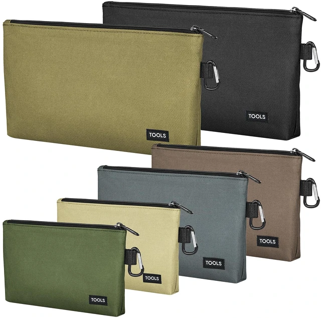 Main image of 6 Pack Tool Bag Zipper Pouch, Premium Tool Pouch, Utility Storage Organizer Tool Pouches with Carabiner Metal Zipper for Tools, Stationary, Pencil Pouch