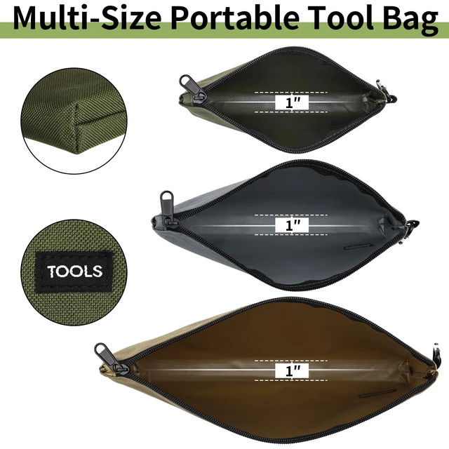 Alt view image 4 of 7 - 6 Pack Tool Bag Zipper Pouch, Premium Tool Pouch, Utility Storage Organizer Tool Pouches with Carabiner Metal Zipper for Tools, Stationary, Pencil Pouch