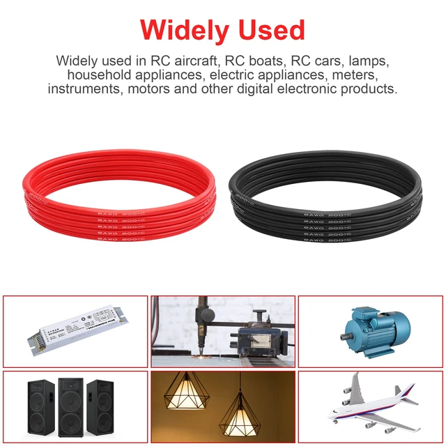 Alt view image 4 of 7 - 8 AWG Silicone Wire, 20 ft Red and 20 ft Black Flexible fine-strand tinned copper cable with heat-resistant silicone insulation for batteries, RC and electronics wiring