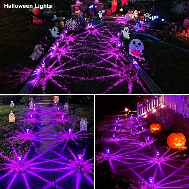 Alt view image 4 of 7 - Halloween Solar Lights Outdoor 10 Pack LED Purple Pathway Lights Waterproof Halloween Decorations Outdoor for Yard Garden Walkway Outside Driveway Landscape Path, Auto On/Off, Spike Pattern