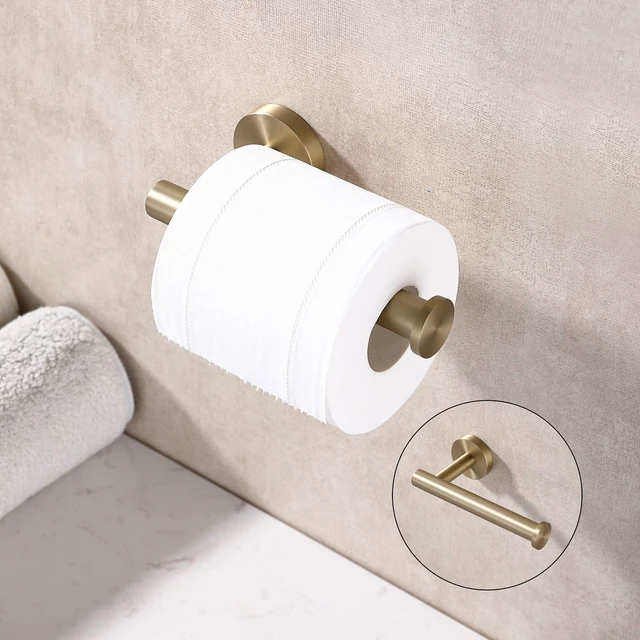 Alt view image 2 of 7 - Brushed Gold Toilet Paper Holder SUS304 Stainless Steel, Modern Round Tissue Roll Holders Wall Mount, Toilet Paper Roll Dispenser Bathroom 5 inch TP Holder for Kitchen Washroom