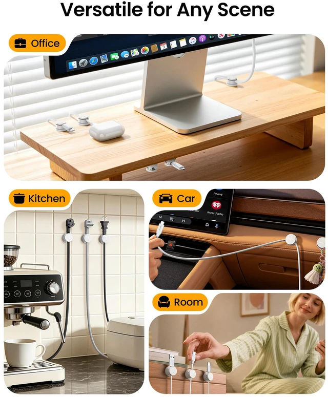 Alt view image 7 of 7 - 6 Pack Snap-Lock Cable Clips, 360° Rotatable Cord Holder for Desk Anti-Pull-Out Cord Organizer, Adhesive Phone Charger Holder Cable Management For Nightstand Wall Car, Home Office Accessories