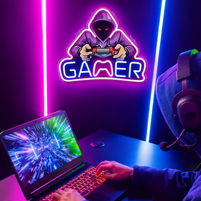 Alt view image 2 of 6 - Gamer Neon Sign, UV Printed Gaming Neon Sign for Gamer Room Decor - LED Video Game Neon Lights for Bedroom Boys, Gaming Wall decor - Best Gamer Gifts for Teenage Boys, Christmas