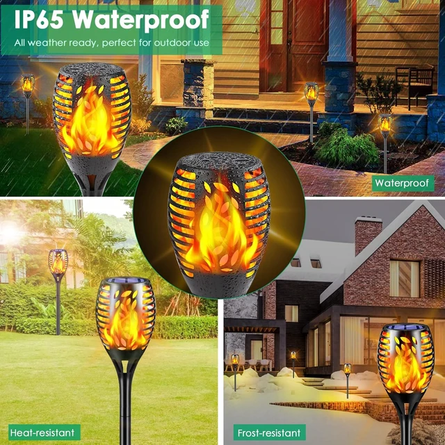 Alt view image 7 of 7 - 6 Pack Solar Lights Outdoor Flickering Flame Solar Torch Lights Realistic Flame Effect, Charges in 6-8 Hours, 10-12-Hour Runtime, IP65 Waterproof, Auto On/Off for Yard, Patio and Garden