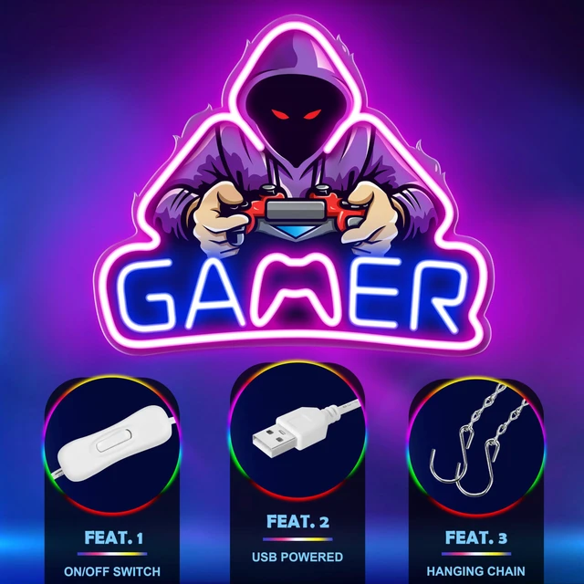 Alt view image 3 of 6 - Gamer Neon Sign, UV Printed Gaming Neon Sign for Gamer Room Decor - LED Video Game Neon Lights for Bedroom Boys, Gaming Wall decor - Best Gamer Gifts for Teenage Boys, Christmas