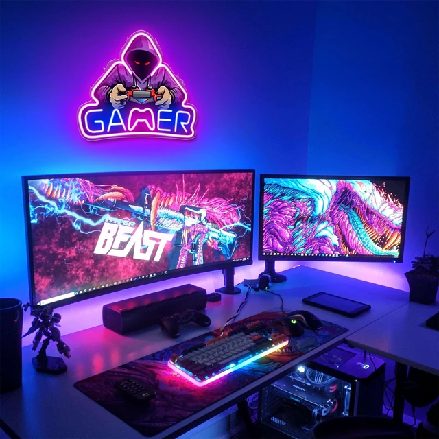 Alt view image 5 of 6 - Gamer Neon Sign, UV Printed Gaming Neon Sign for Gamer Room Decor - LED Video Game Neon Lights for Bedroom Boys, Gaming Wall decor - Best Gamer Gifts for Teenage Boys, Christmas