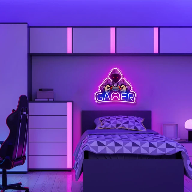 Alt view image 6 of 6 - Gamer Neon Sign, UV Printed Gaming Neon Sign for Gamer Room Decor - LED Video Game Neon Lights for Bedroom Boys, Gaming Wall decor - Best Gamer Gifts for Teenage Boys, Christmas