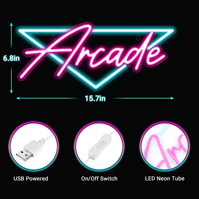 Alt view image 3 of 7 - Arcade Neon Sign, LED Arcade Signs for Arcade Room Decor | Retro Neon Sign for Boys Bedroom, Gaming Wall decor - Best Arcade Gifts for Teenage Boys, Christmas