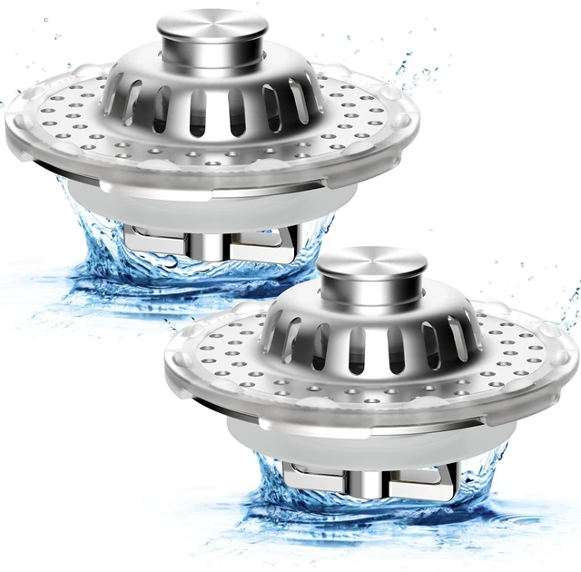 Main image of 2PCS Universal Bathtub Drain Stopper, All Metal Top Hair Catcher, Chrome Shower Drain Tub Stopper with Stainless Steel Visible Filter Basket, Upgraded 3 in 1 Pop-up Drain Plug for 1.5 to 2.4" Hole
