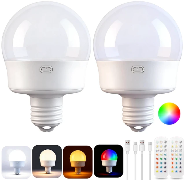 Main image of Rechargeable Light Bulbs with Remote, E26 Light Bulb for Lamps, 2 Pack Battery Light Bulb with 3CCT&12RGB Colors, Dimmable, Timer, Wireless Magnetic Puck Light Bulb for Non-Hardwired Wall Sconces