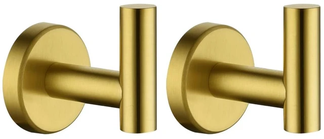 Main image of Bathroom Towel Hook Brushed Gold, Brass Coat Robe Clothes Hook for Bathroom Kitchen Garage Wall Mounted (Pack of 2), SUS 304 Stainless Steel 0.8mm, TH100-BG-P2
