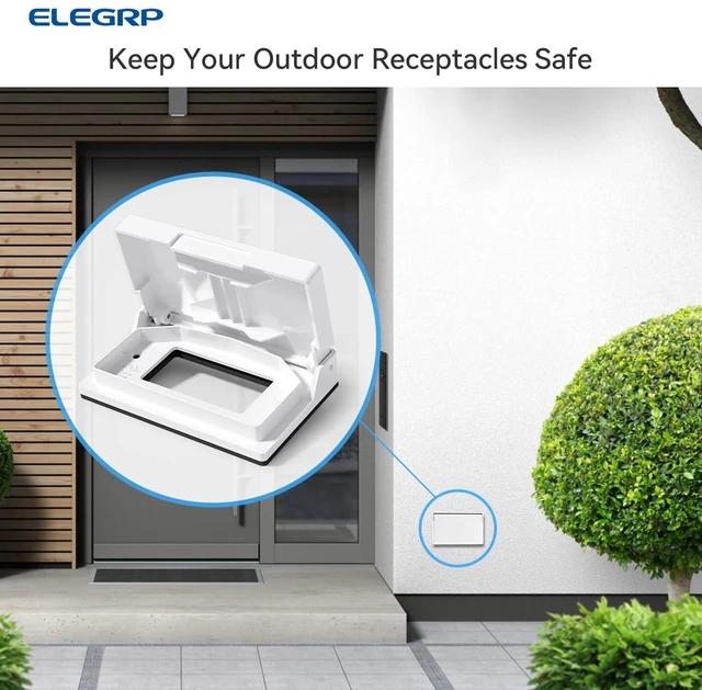 Alt view image 6 of 6 - Horizontal Outdoor Cover for Decotative Receptacles, Weatherproof Wall Plate, Outdoor Electrical Outlet Cover, Standard Size 1-Gang 4.77 x 2.97, Thermoplastic, 6 Pack, White