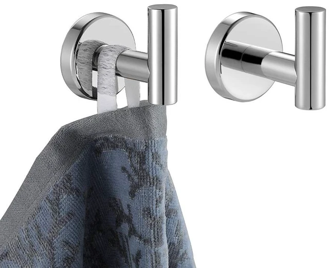 Main image of Chrome Bathroom Towel Hook, 304 Stainless Steel Coat Robe Clothes Hook for Bathroom Kitchen Garage Wall Mounted (Pack of 2), TH100-CH-P2